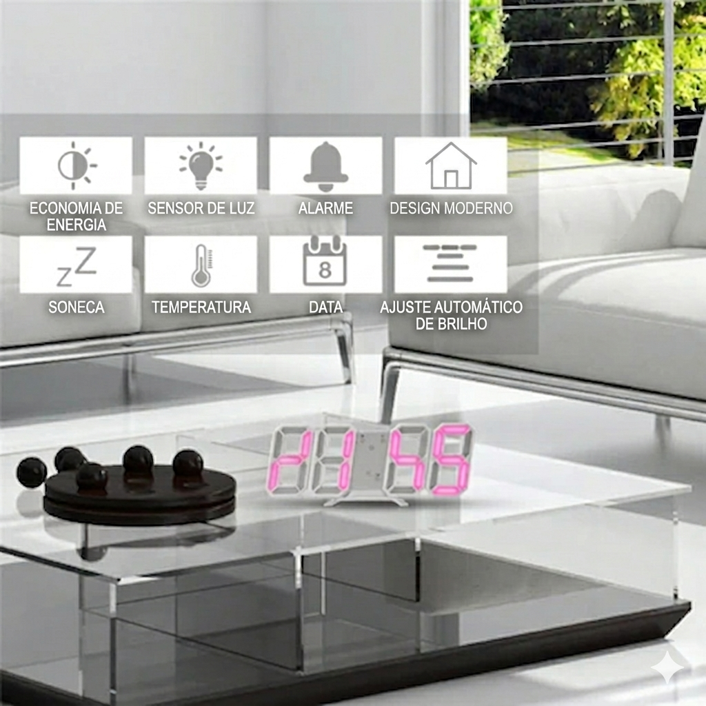 Relógio LED 3D Minimalista — O Detalhe que Transforma Qualquer Ambiente