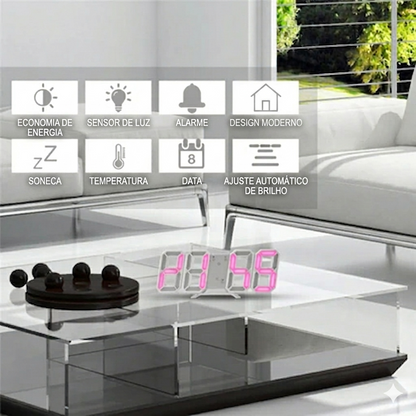 Relógio LED 3D Minimalista — O Detalhe que Transforma Qualquer Ambiente
